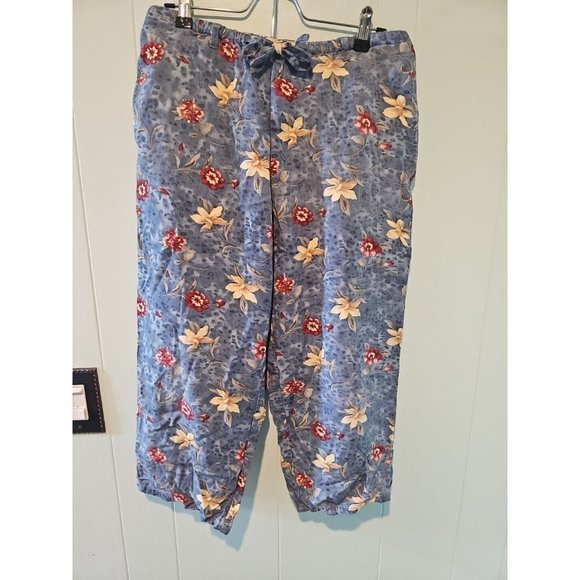 Island Traders Pants Sz Small Drawstring Light Blue Hibiscus Beach Vacation - Picture 1 of 3